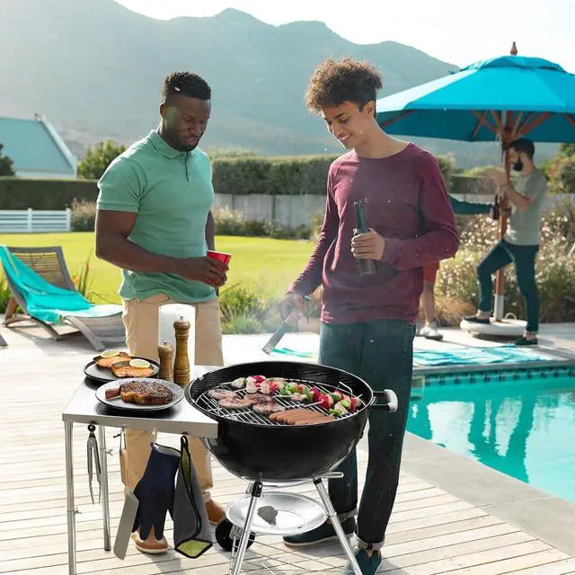 Alt view image 7 of 7 - Stainless Steel Grill Side Work Table with Adjustable Legs and Tool Hooks, Compatible with 18" 22" Charcoal Kettle Grills