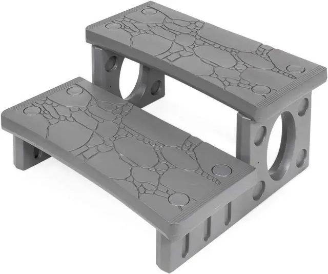 Main image of 2-Step Spa & Hot Tub Deck Steps, Non-Slip Polyethylene, Universal for Straight/Curved Spas, Pool Bathtub Side Steps, Gray