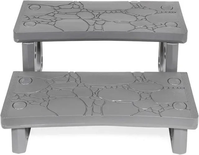 Alt view image 3 of 7 - 2-Step Spa & Hot Tub Deck Steps, Non-Slip Polyethylene, Universal for Straight/Curved Spas, Pool Bathtub Side Steps, Gray