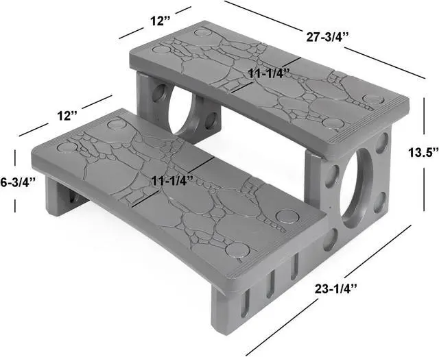 Alt view image 7 of 7 - 2-Step Spa & Hot Tub Deck Steps, Non-Slip Polyethylene, Universal for Straight/Curved Spas, Pool Bathtub Side Steps, Gray