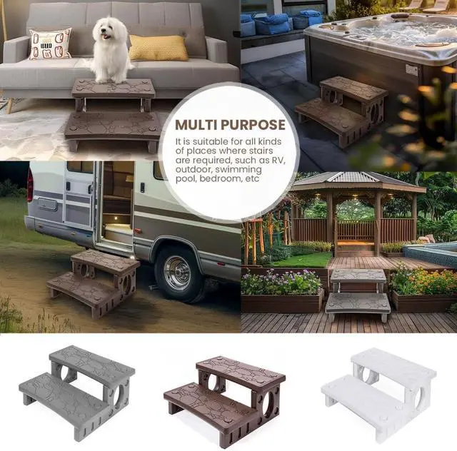 Alt view image 2 of 7 - 2-Step Spa & Hot Tub Deck Steps, Non-Slip Polyethylene, Universal for Straight/Curved Spas, Pool Bathtub Side Steps, Gray