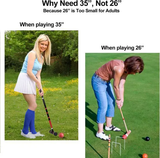 Alt view image 4 of 6 - 6 Player Croquet Set 35 Inch Full Printed Wooden Mallets Durable HDPE Balls Portable Yard Game Set with 600D Carrying Bag for Outdoor Lawn Backyard Family Games