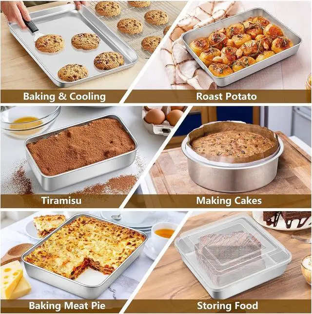 Alt view image 5 of 7 - 12-Piece Stainless Steel Bakeware Set with Baking Sheet, Rack, Lids and Assorted Pans, Oven Dishwasher Freezer Safe for Home Baking and Food Storage