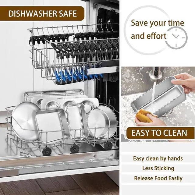 Alt view image 6 of 7 - 12-Piece Stainless Steel Bakeware Set with Baking Sheet, Rack, Lids and Assorted Pans, Oven Dishwasher Freezer Safe for Home Baking and Food Storage