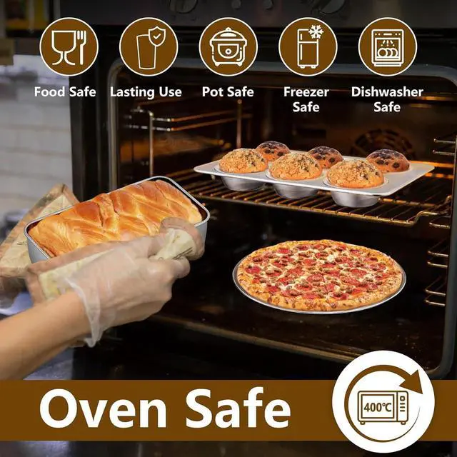 Alt view image 7 of 7 - 12-Piece Stainless Steel Bakeware Set with Baking Sheet, Rack, Lids and Assorted Pans, Oven Dishwasher Freezer Safe for Home Baking and Food Storage