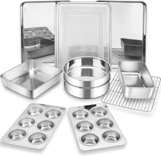 Main image of 11-Piece Stainless Steel Bakeware Set with Baking Sheets, Racks, Lids and Assorted Pans, Oven Dishwasher and Freezer Safe for Home Baking