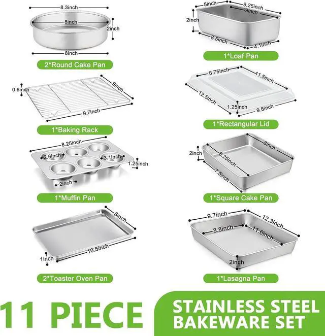 Alt view image 2 of 7 - 11-Piece Stainless Steel Bakeware Set with Baking Sheets, Racks, Lids and Assorted Pans, Oven Dishwasher and Freezer Safe for Home Baking