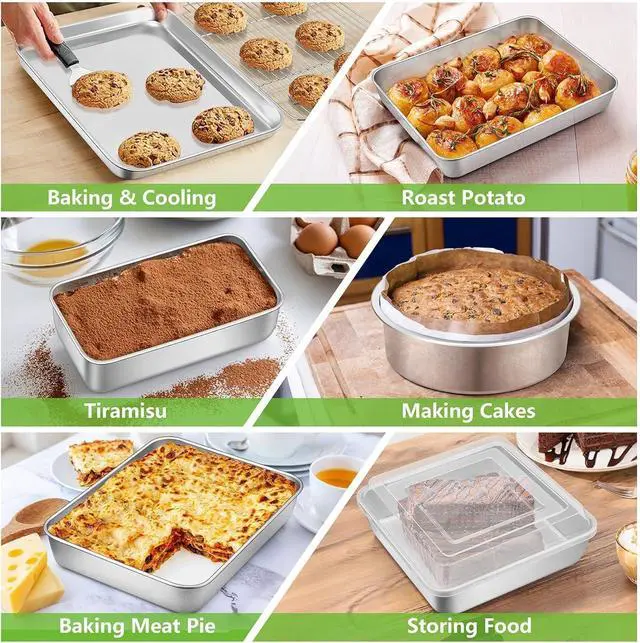 Alt view image 5 of 7 - 11-Piece Stainless Steel Bakeware Set with Baking Sheets, Racks, Lids and Assorted Pans, Oven Dishwasher and Freezer Safe for Home Baking