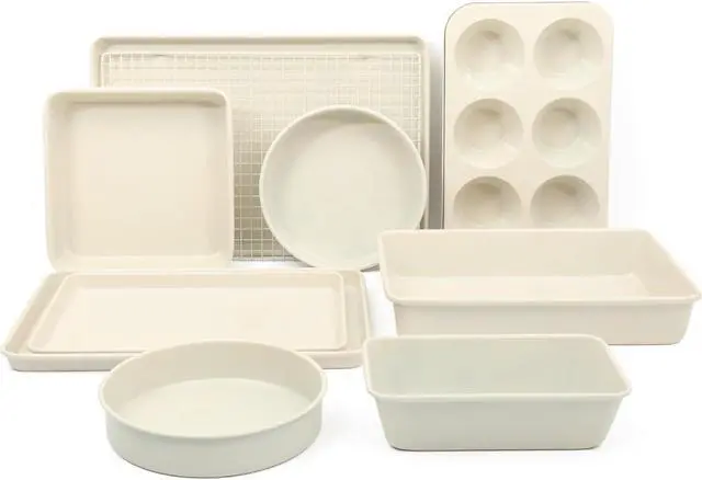 Main image of 10 Piece Ceramic Nonstick Bakeware Set, PFA Free Non Toxic Carbon Steel Baking Pans, Oven Safe Up to 450°F for Home Baking and Roasting