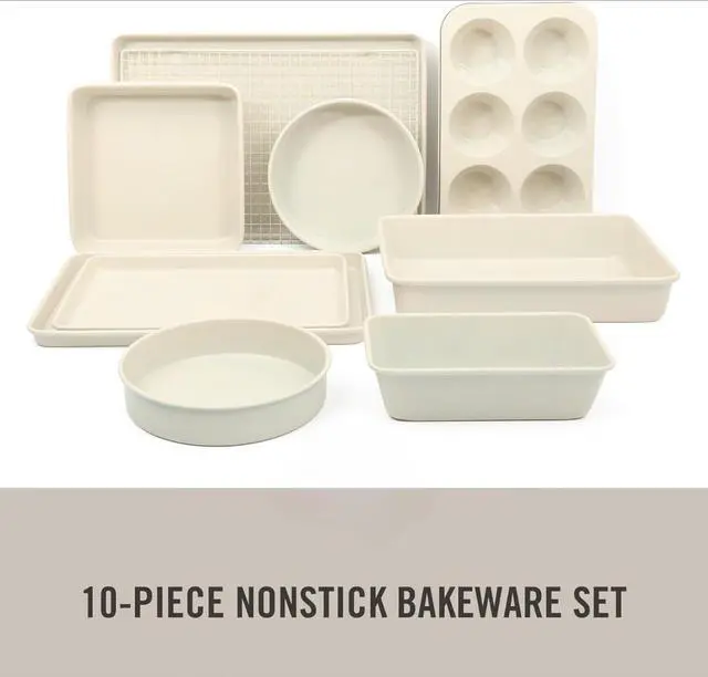 Alt view image 2 of 7 - 10 Piece Ceramic Nonstick Bakeware Set, PFA Free Non Toxic Carbon Steel Baking Pans, Oven Safe Up to 450°F for Home Baking and Roasting