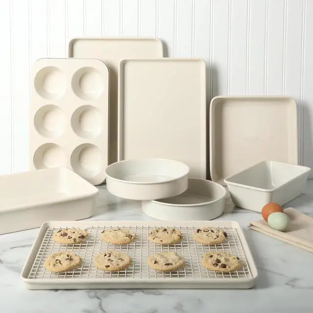 Alt view image 6 of 7 - 10 Piece Ceramic Nonstick Bakeware Set, PFA Free Non Toxic Carbon Steel Baking Pans, Oven Safe Up to 450°F for Home Baking and Roasting