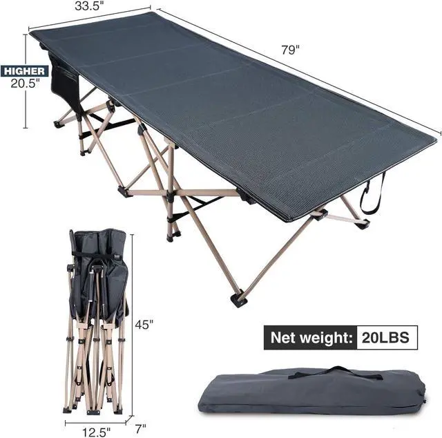 Alt view image 2 of 7 - Oversized Extra Wide Folding Sleeping Cot for Adults Supports 500lbs Heavy Duty Portable Bed for Indoor Outdoor Office Use Dark Grey