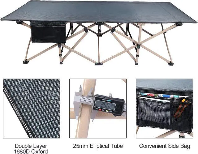 Alt view image 6 of 7 - Oversized Extra Wide Folding Sleeping Cot for Adults Supports 500lbs Heavy Duty Portable Bed for Indoor Outdoor Office Use Dark Grey