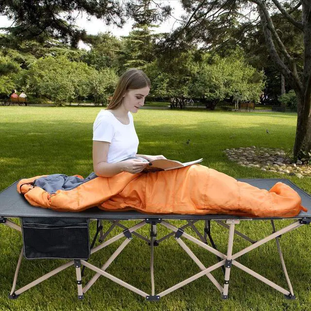 Alt view image 7 of 7 - Oversized Extra Wide Folding Sleeping Cot for Adults Supports 500lbs Heavy Duty Portable Bed for Indoor Outdoor Office Use Dark Grey