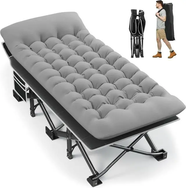 Main image of 32 Inch Extra Wide Folding Camping Cot with Thick Fixed Mattress, Heavy Duty 1200D Oxford Steel Frame Sleeping Bed Supports 600 LBS Portable Foldable Cot for Camping RV Beach Patio Office