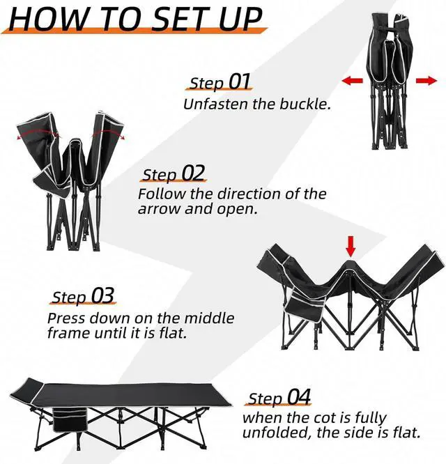 Alt view image 7 of 7 - 32 Inch Extra Wide Folding Camping Cot with Thick Fixed Mattress, Heavy Duty 1200D Oxford Steel Frame Sleeping Bed Supports 600 LBS Portable Foldable Cot for Camping RV Beach Patio Office