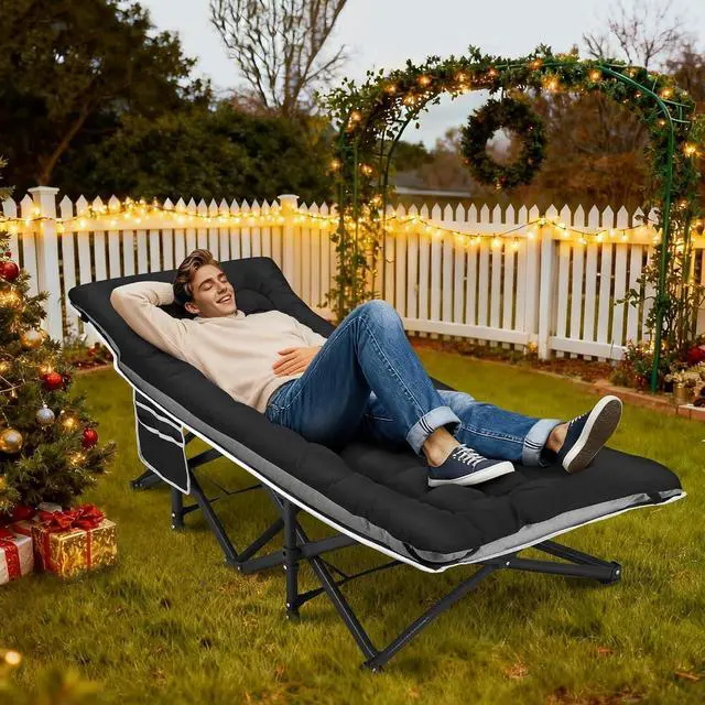 Alt view image 2 of 7 - 28 Inch Extra Wide Folding Sleeping Cot for Adults Heavy Duty 600 LBS Capacity with Detachable Thick Mattress Portable Rest Bed for Camping Office Indoor Use Black