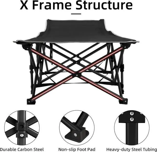 Alt view image 4 of 7 - 28 Inch Extra Wide Folding Sleeping Cot for Adults Heavy Duty 600 LBS Capacity with Detachable Thick Mattress Portable Rest Bed for Camping Office Indoor Use Black