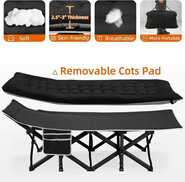 Alt view image 6 of 7 - 28 Inch Extra Wide Folding Sleeping Cot for Adults Heavy Duty 600 LBS Capacity with Detachable Thick Mattress Portable Rest Bed for Camping Office Indoor Use Black