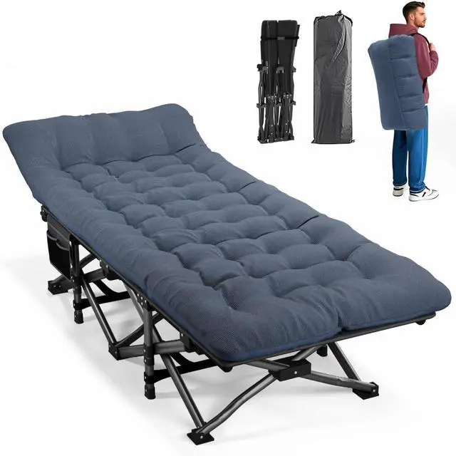 Main image of Folding Camping Cot with Cushion for Adults, Portable Outdoor Sleeping Bed with Heavy Duty Steel Frame Supports 450 Lbs for Camping Beach Office Use