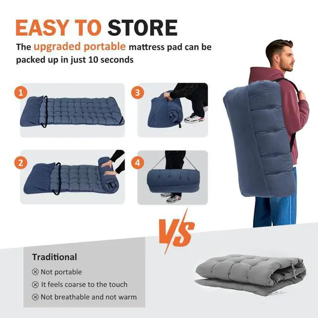 Alt view image 3 of 6 - Folding Camping Cot with Cushion for Adults, Portable Outdoor Sleeping Bed with Heavy Duty Steel Frame Supports 450 Lbs for Camping Beach Office Use