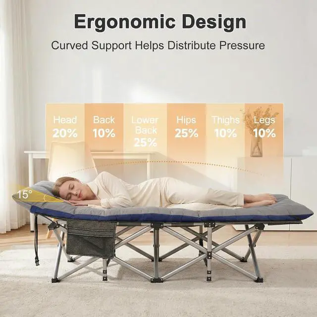 Alt view image 3 of 7 - XXL Oversized Camping Cot for Adults, 78"×32" Heavy Duty Folding Sleeping Bed with Mattress Pad, 1200D Oxford, 900LBS Capacity, Portable with Carry Bag