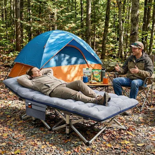 Alt view image 2 of 7 - XXL Oversized Camping Cot for Adults, 78"×32" Heavy Duty Folding Sleeping Bed with Mattress Pad, 1200D Oxford, 900LBS Capacity, Portable with Carry Bag