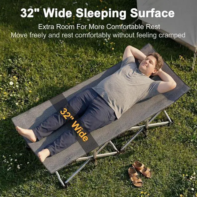 Alt view image 4 of 7 - XXL Oversized Camping Cot for Adults, 78"×32" Heavy Duty Folding Sleeping Bed with Mattress Pad, 1200D Oxford, 900LBS Capacity, Portable with Carry Bag
