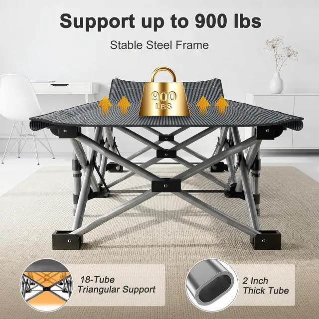 Alt view image 5 of 7 - XXL Oversized Camping Cot for Adults, 78"×32" Heavy Duty Folding Sleeping Bed with Mattress Pad, 1200D Oxford, 900LBS Capacity, Portable with Carry Bag