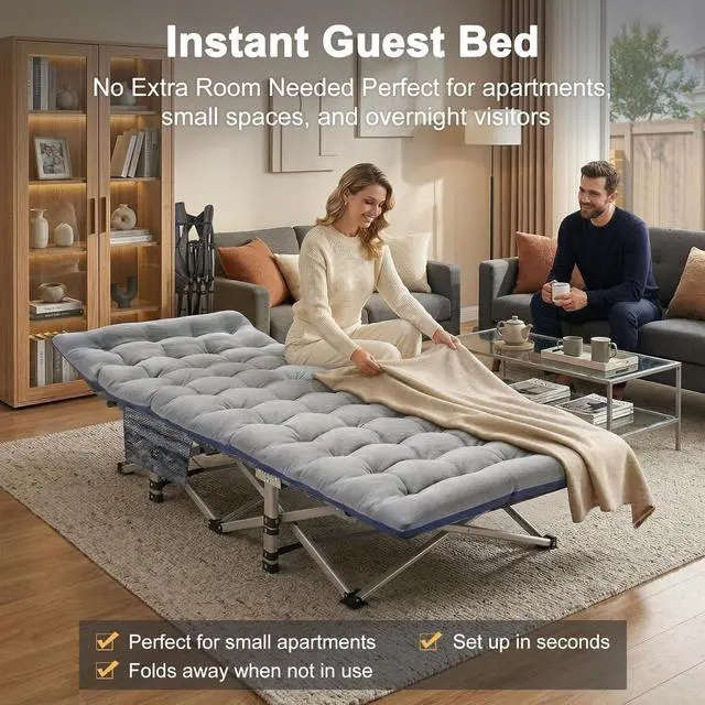 Alt view image 7 of 7 - XXL Oversized Camping Cot for Adults, 78"×32" Heavy Duty Folding Sleeping Bed with Mattress Pad, 1200D Oxford, 900LBS Capacity, Portable with Carry Bag