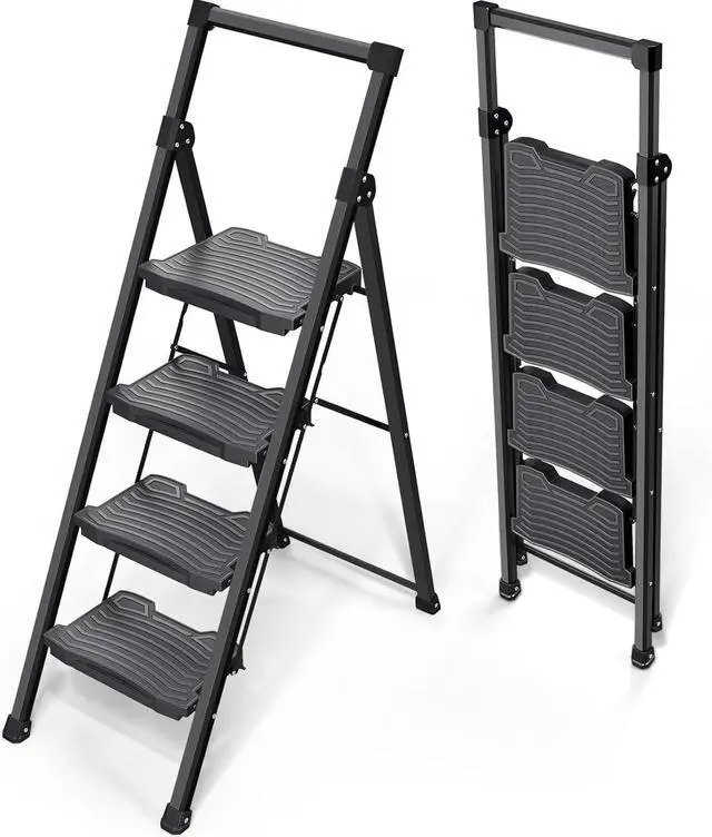 Main image of 4 Step Folding Step Ladder with Anti-Slip Wide Pedals and Handrails, 900 Lbs Capacity Lightweight Household Ladder for Kitchen Pantry Office Garage Use
