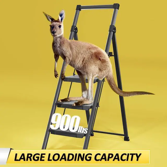 Alt view image 3 of 7 - 4 Step Folding Step Ladder with Anti-Slip Wide Pedals and Handrails, 900 Lbs Capacity Lightweight Household Ladder for Kitchen Pantry Office Garage Use