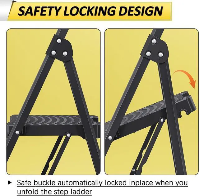 Alt view image 4 of 7 - 4 Step Folding Step Ladder with Anti-Slip Wide Pedals and Handrails, 900 Lbs Capacity Lightweight Household Ladder for Kitchen Pantry Office Garage Use