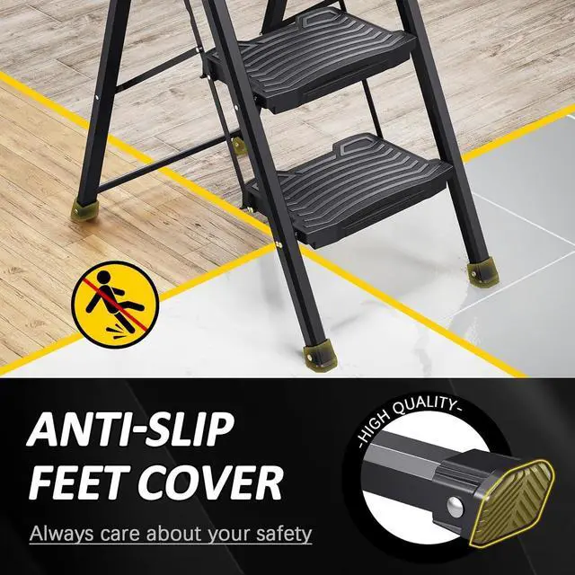 Alt view image 5 of 7 - 4 Step Folding Step Ladder with Anti-Slip Wide Pedals and Handrails, 900 Lbs Capacity Lightweight Household Ladder for Kitchen Pantry Office Garage Use
