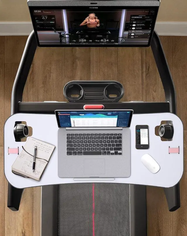 Alt view image 3 of 6 - Treadmill Desk Attachment with Laptop Stand & Tablet Holder, Edge Protector, Treadmill Workstation for Home Office, Fits New Peloton Tread (Post-Aug 2021)