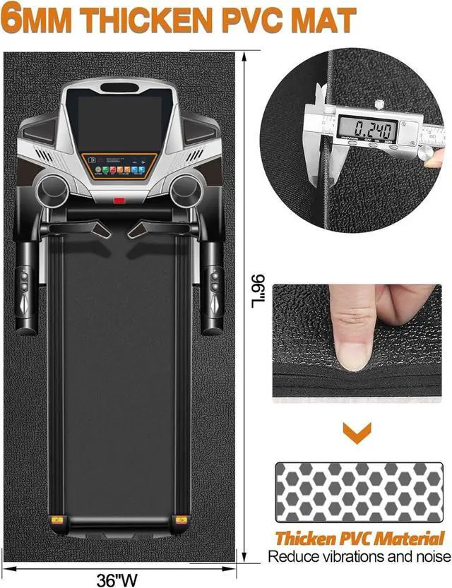 Alt view image 2 of 7 - 96"x36" Treadmill Mat 6mm Thick Heavy Duty Exercise Equipment Mat for Walking Pad Rowing Machine Spin Bike Elliptical Home Gym Flooring Protection