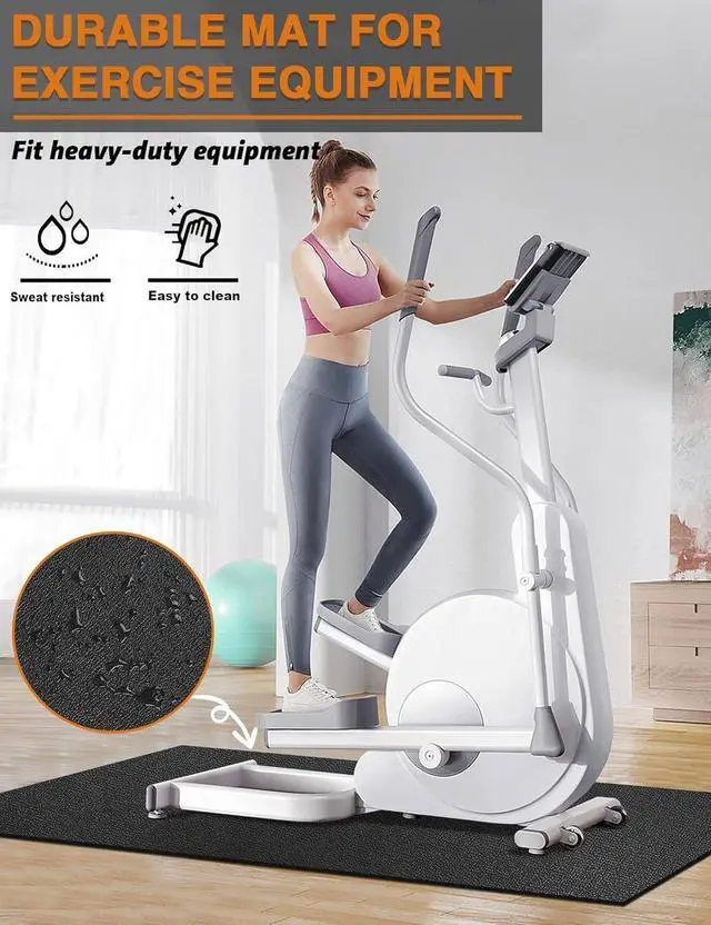 Alt view image 3 of 7 - 96"x36" Treadmill Mat 6mm Thick Heavy Duty Exercise Equipment Mat for Walking Pad Rowing Machine Spin Bike Elliptical Home Gym Flooring Protection