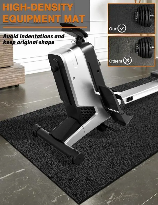 Alt view image 5 of 7 - 96"x36" Treadmill Mat 6mm Thick Heavy Duty Exercise Equipment Mat for Walking Pad Rowing Machine Spin Bike Elliptical Home Gym Flooring Protection