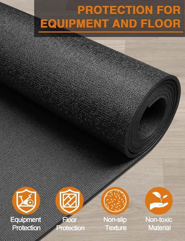 Alt view image 6 of 7 - 96"x36" Treadmill Mat 6mm Thick Heavy Duty Exercise Equipment Mat for Walking Pad Rowing Machine Spin Bike Elliptical Home Gym Flooring Protection