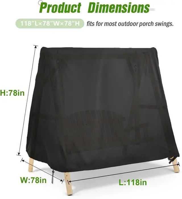 Alt view image 2 of 7 - 118"L x78"W x78"H Outdoor Swing Cover, Waterproof Heavy-Duty Patio Cover for A-Frame Swing Set, Porch Glider, Hammock & Swing Stand