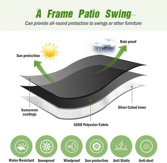 Alt view image 4 of 7 - 118"L x78"W x78"H Outdoor Swing Cover, Waterproof Heavy-Duty Patio Cover for A-Frame Swing Set, Porch Glider, Hammock & Swing Stand