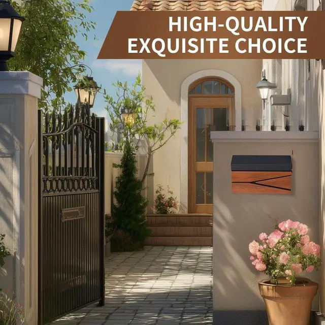 Alt view image 7 of 7 - Rust-Proof Galvanized Steel Wall Mount Mailbox, Wooden Pattern Weather Resistant Outdoor Mail Box with Mail Flag Kit, Large Capacity Residential Post Drop Box for Outside Home Exterior Use