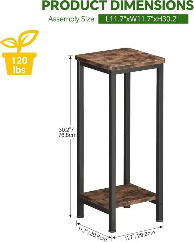 Alt view image 2 of 7 - 2-Pack 2-Tier Rustic Brown Wood Plant Stand, Square Corner Vertical Plant Shelf with Sturdy Metal Frame, Space Saving Indoor Outdoor Flower Display Stand for Living Room Patio Balcony Garden Office