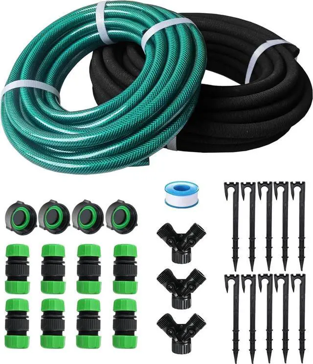 Main image of 1/2 Inch x 75ft Customizable Soaker Hose System with 50ft Garden Hose, Irrigation Weeping Hose with Reinforced Fittings for Raised Garden Beds, Vegetables, Shrubs