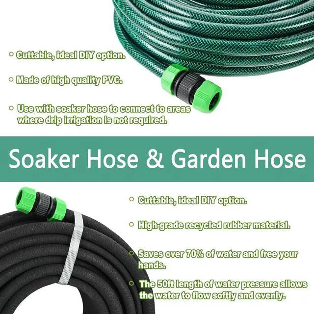 Alt view image 2 of 7 - 1/2 Inch x 75ft Customizable Soaker Hose System with 50ft Garden Hose, Irrigation Weeping Hose with Reinforced Fittings for Raised Garden Beds, Vegetables, Shrubs