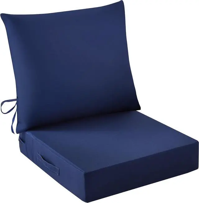 Main image of Waterproof Fade Resistant Outdoor Chair Cushions Set, 24x24 Inch Deep Patio Furniture Cushions with Handle & Ties, Navy Blue (1 Seat + 1 Back Cushion)