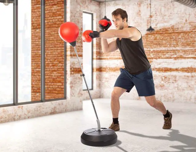 Alt view image 7 of 7 - Height Adjustable Freestanding Punching Bag with Stand, Speed Bag for Boxing Training, Stress Relief and Home Fitness for Teens and Adults