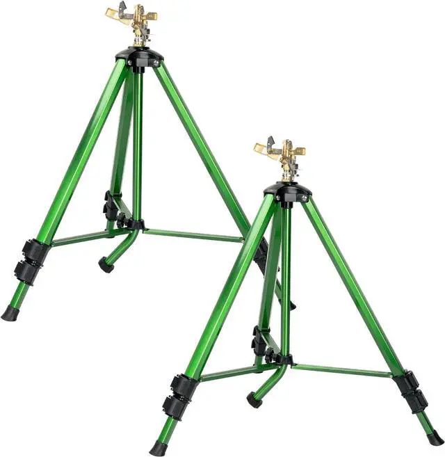 Main image of 2 Pack 360 Degree Rotating Impact Sprinkler, Zinc Alloy Adjustable Tripod Lawn Sprinkler, 16-37 Inch Height Irrigation Sprinkler, 20-35FT Spray Range with 3/4 Inch Hose Connector