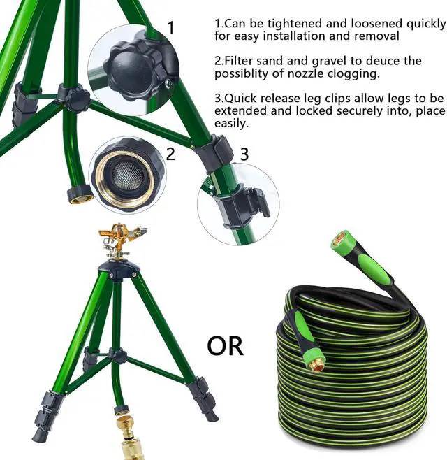 Alt view image 3 of 7 - 2 Pack 360 Degree Rotating Impact Sprinkler, Zinc Alloy Adjustable Tripod Lawn Sprinkler, 16-37 Inch Height Irrigation Sprinkler, 20-35FT Spray Range with 3/4 Inch Hose Connector