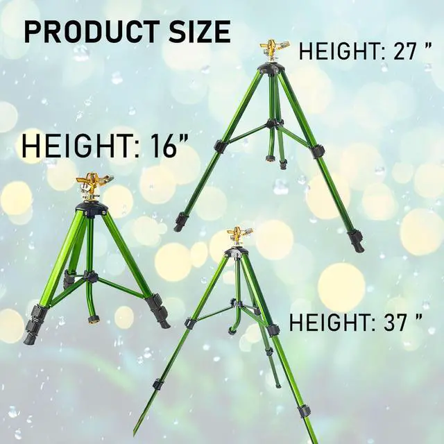 Alt view image 2 of 7 - 2 Pack 360 Degree Rotating Impact Sprinkler, Zinc Alloy Adjustable Tripod Lawn Sprinkler, 16-37 Inch Height Irrigation Sprinkler, 20-35FT Spray Range with 3/4 Inch Hose Connector